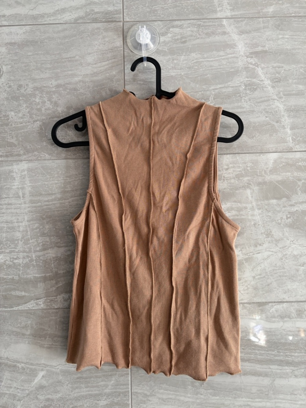 Dynamite Ribbed Sleeveless Mock Neck Tank in Tan